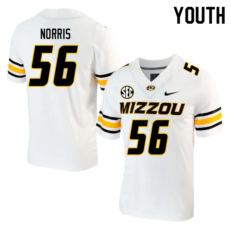 Youth #56 Nate Norris Missouri Tigers College 2023 Football Stitched Jerseys Sale-White - Click Image to Close